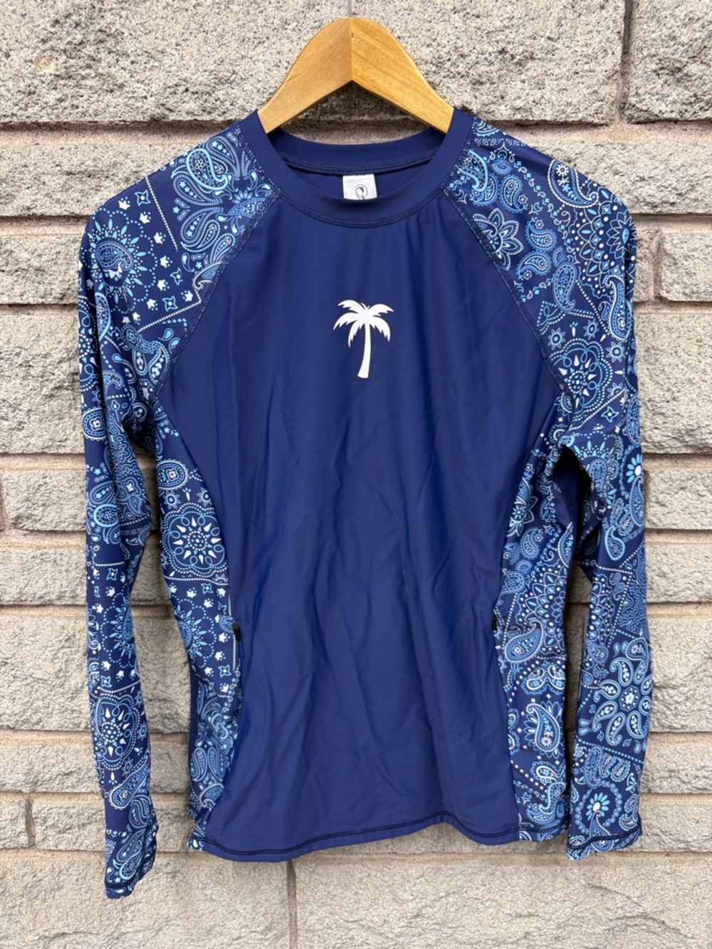 Halcurt Navy Palm-Print Long Sleeve Rash Guard